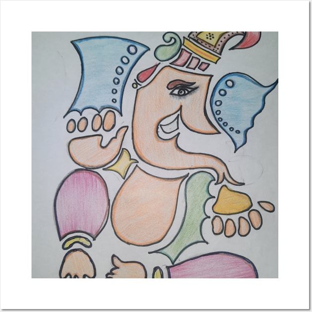 Handsketch of God Ganesha Wall Art by NBMSSILKSAREE 